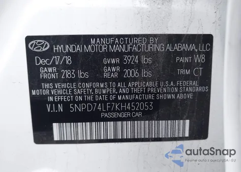 2019 Hyundai Elantra Se from USA, damaged, VIN 5NPD74LF7KH452053